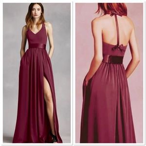 Vera Wang White Collection Wine Evening Gown Full Length Prom Bridesmaid Dress